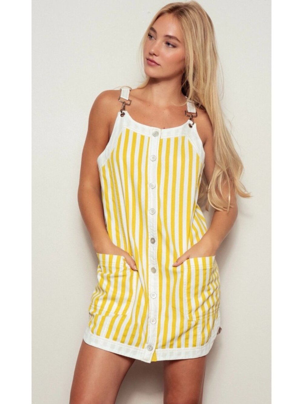 Urban Daiz Women's Sunshine Stripe Overall Dress Size M